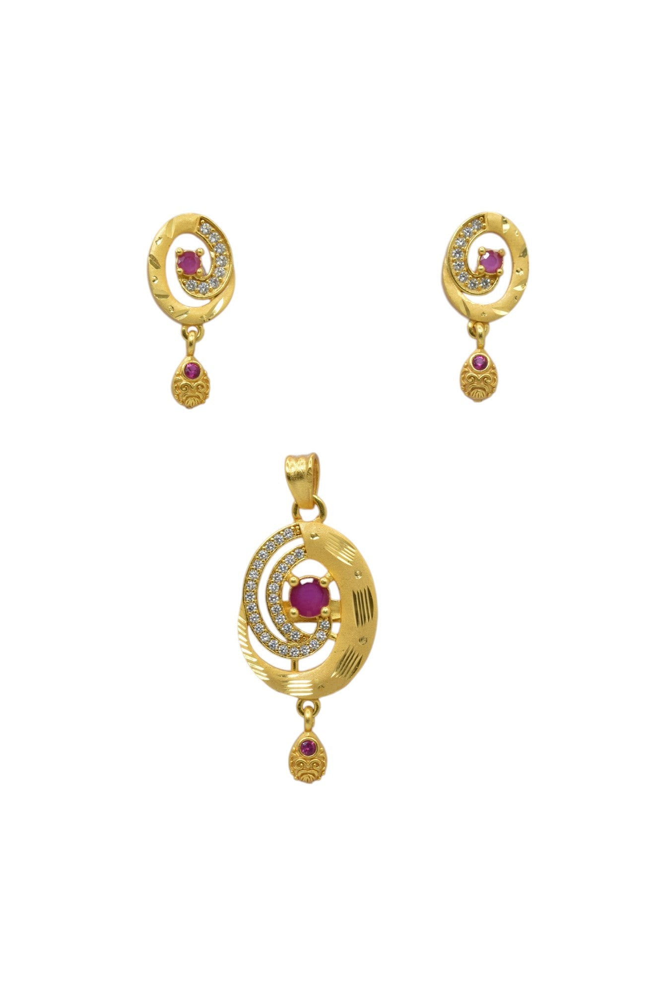 Elegant Designer Gold-Plated Micro Brass Pendant & Earring Set