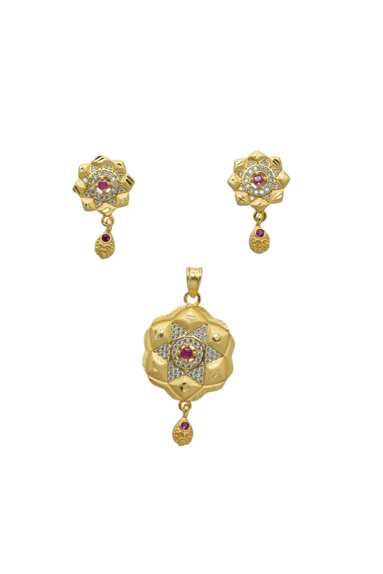 Modern Micro Brass Metal Gold-Plated Pendant & Earring Set