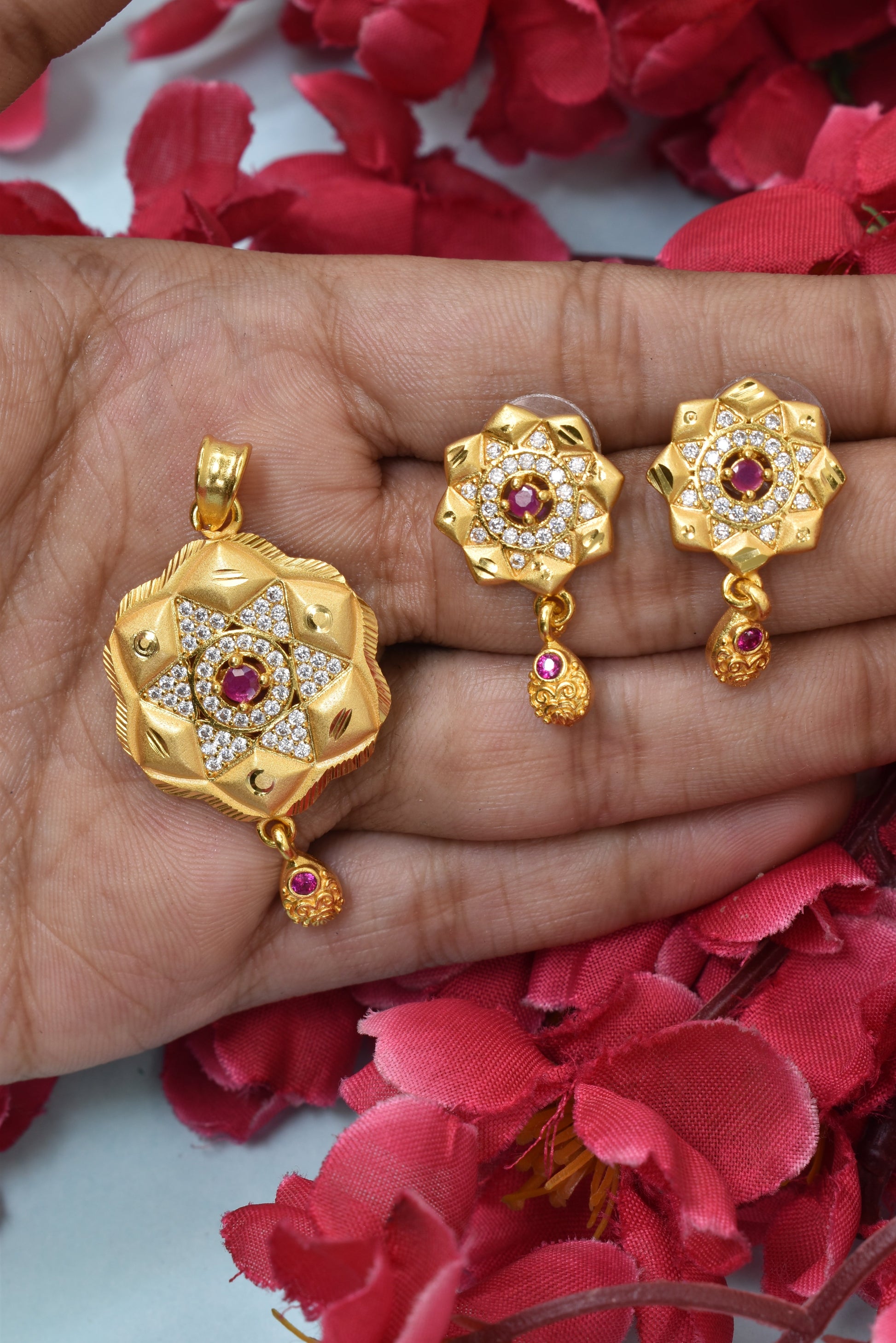 Trendy Micro Brass Gold-Plated Pendant & Earring Set for Every Occasion