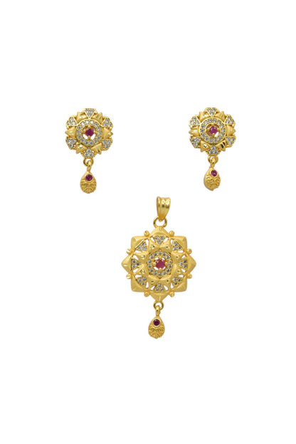 Exclusive Designer Micro Brass Gold-Plated Pendant and Earrings