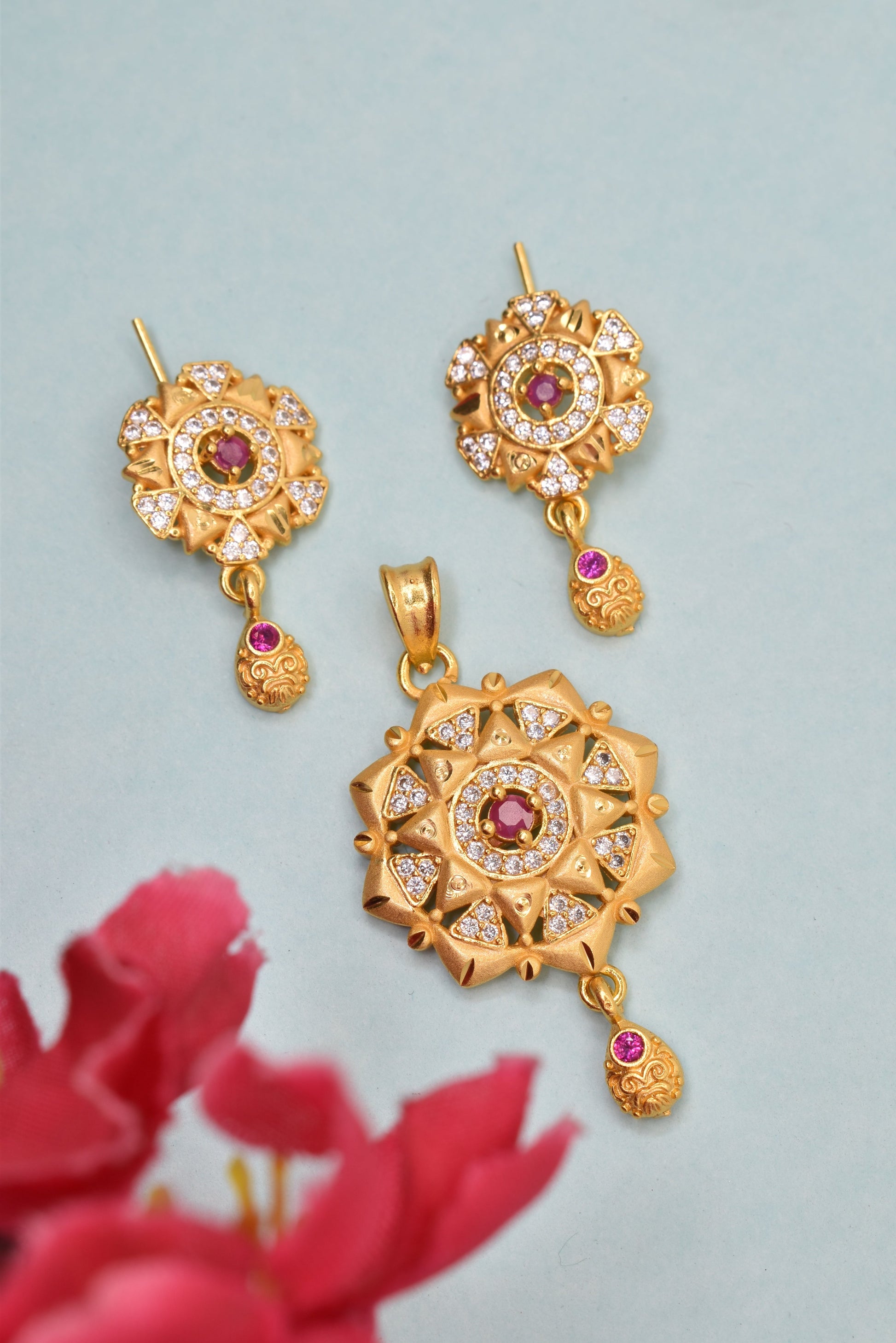 Sophisticated Micro Brass Gold-Plated Pendant & Earring Set