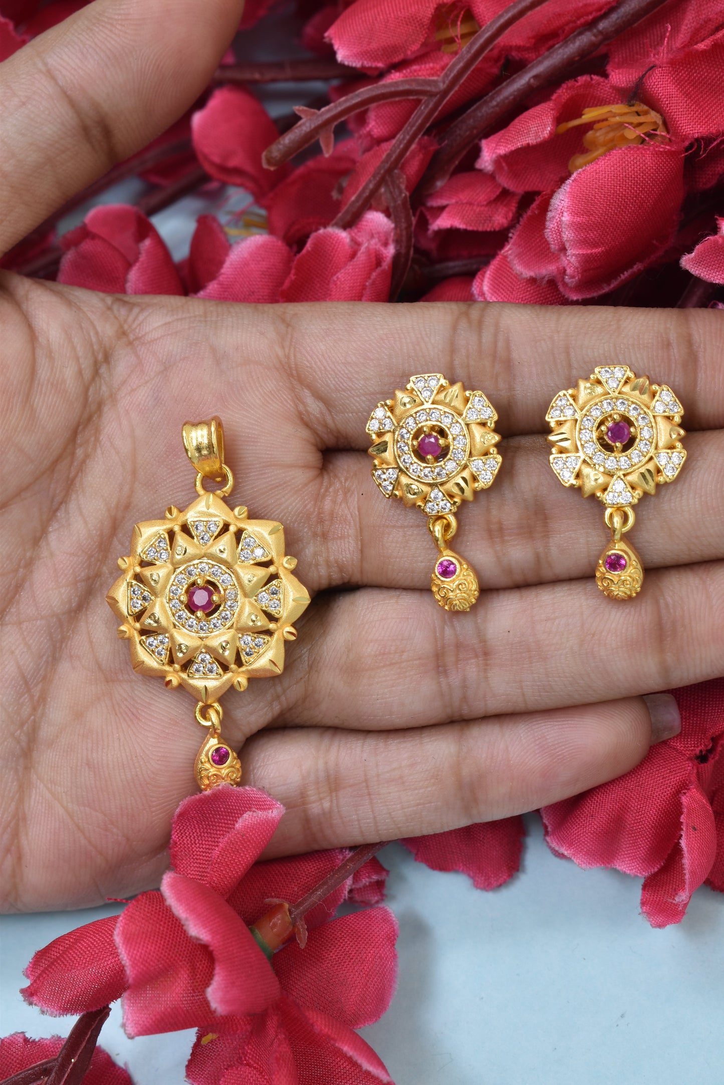 New Arrival: Designer Micro Brass Gold-Plated Pendant & Earring Set