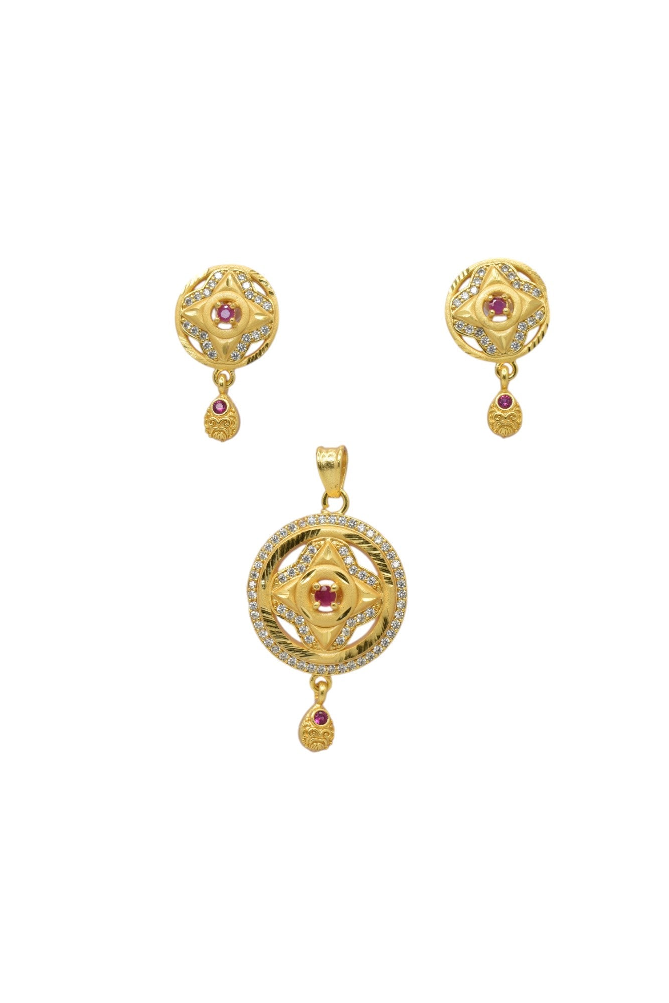 Premium Micro Brass Gold-Plated Pendant & Earring Set – Designer Choice