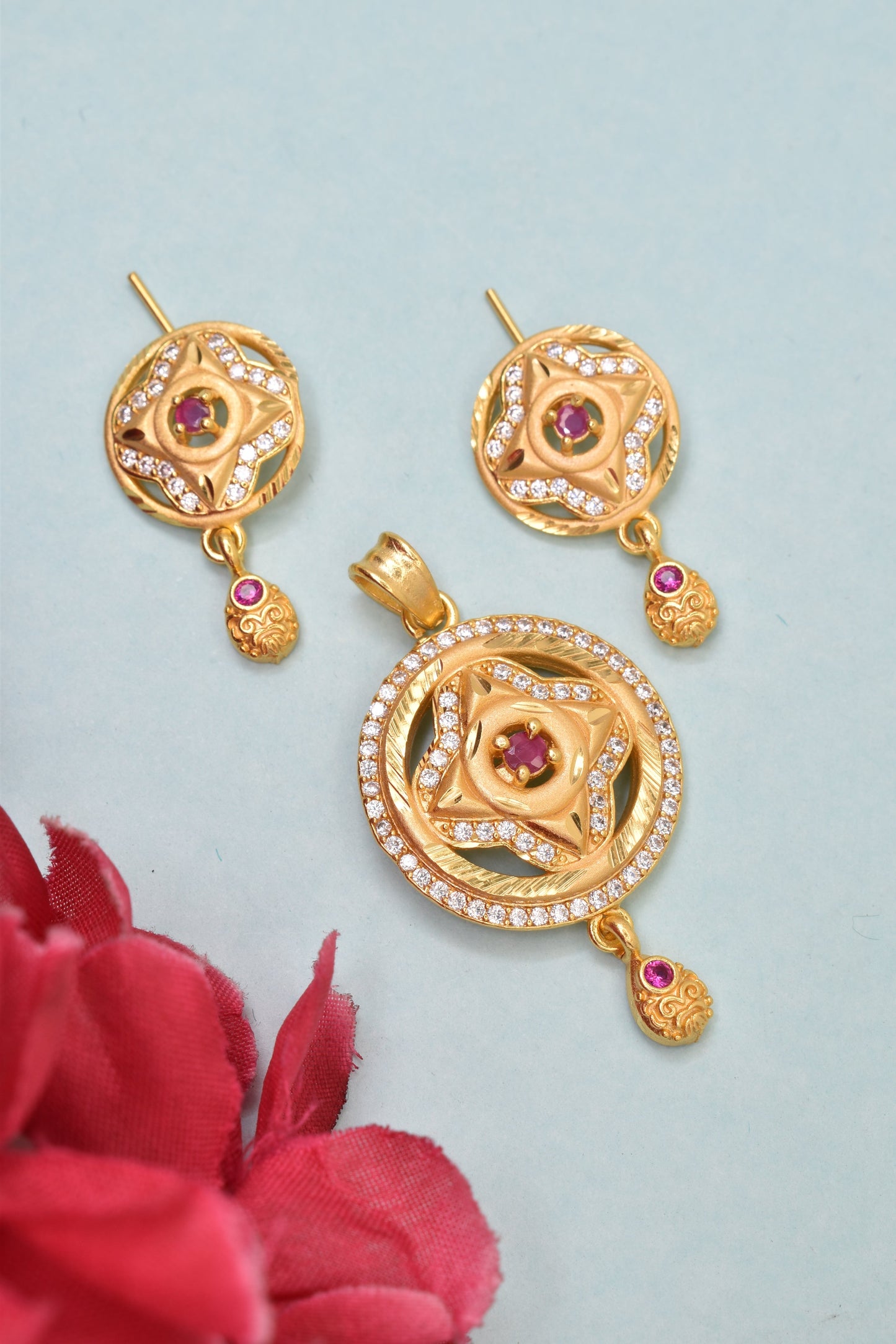 Latest Designer Collection: Micro Brass Gold-Plated Pendant & Earring Set