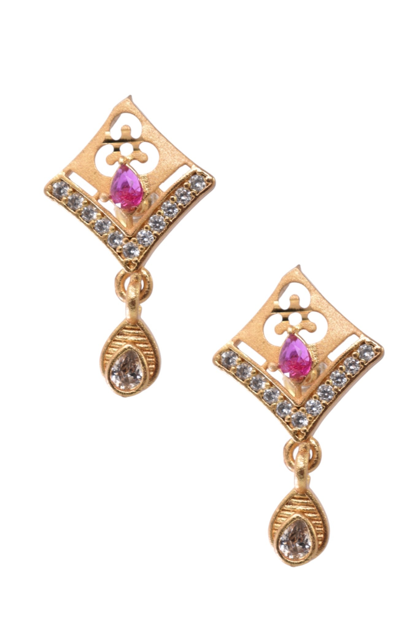 Meira Jewellery Gold Plated Stone Studded Pendant Necklace with Pink Center Accent for Women, Lightweight Party Jewellery for Festive, Wedding, Evening and Daily Styling with Premium Finish Chain-02