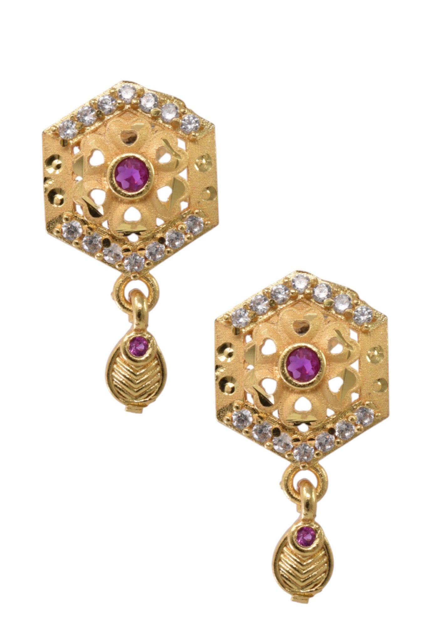 Meira Jewellery Gold Plated Stone Studded Pendant Necklace with Pink Center Accent for Women, Lightweight Party Jewellery for Festive, Wedding, Evening and Daily Styling with Premium Finish Chain-05
