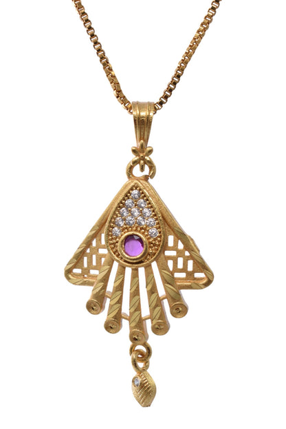 Meira Jewellery Gold Plated Stone Studded Pendant Necklace with Pink Center Accent for Women, Lightweight Party Jewellery for Festive, Wedding, Evening and Daily Styling with Premium Finish Chain-06