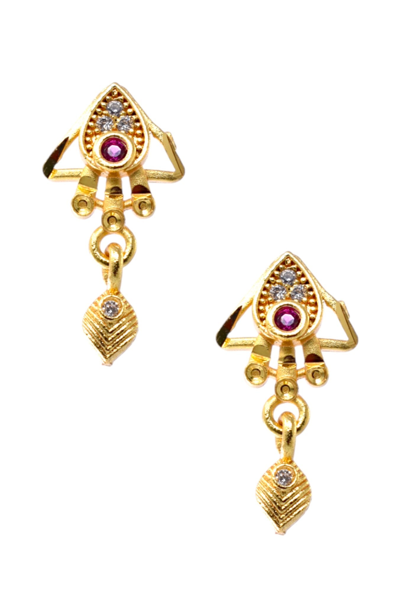 Meira Jewellery Gold Plated Stone Studded Pendant Necklace with Pink Center Accent for Women, Lightweight Party Jewellery for Festive, Wedding, Evening and Daily Styling with Premium Finish Chain-06