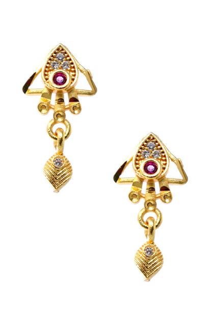 Meira Jewellery Gold Plated Stone Studded Pendant Necklace with Pink Center Accent for Women, Lightweight Party Jewellery for Festive, Wedding, Evening and Daily Styling with Premium Finish Chain-06