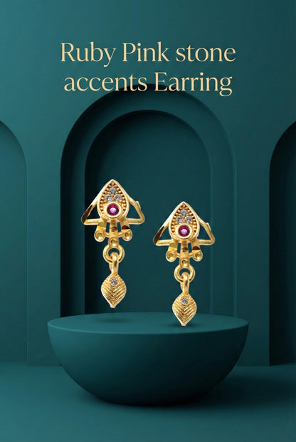 Meira Jewellery Gold Plated Stone Studded Pendant Necklace with Pink Center Accent for Women, Lightweight Party Jewellery for Festive, Wedding, Evening and Daily Styling with Premium Finish Chain-06