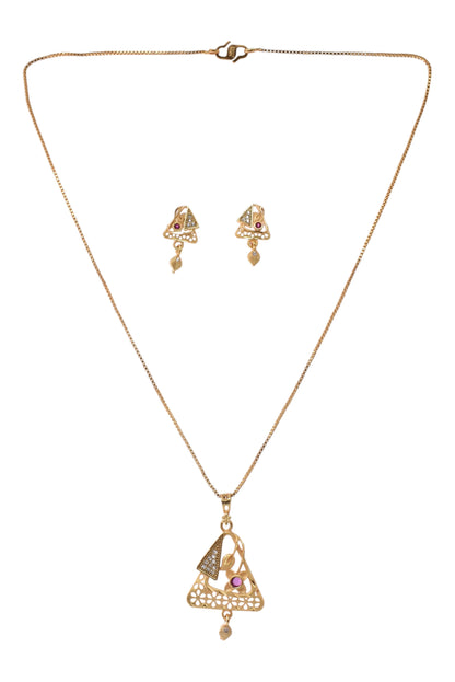 Meira Jewellery Gold Plated Stone Studded Pendant Necklace with Pink Center Accent for Women, Lightweight Party Jewellery for Festive, Wedding, Evening and Daily Styling with Premium Finish Chain-07