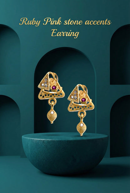 Meira Jewellery Gold Plated Stone Studded Pendant Necklace with Pink Center Accent for Women, Lightweight Party Jewellery for Festive, Wedding, Evening and Daily Styling with Premium Finish Chain-07