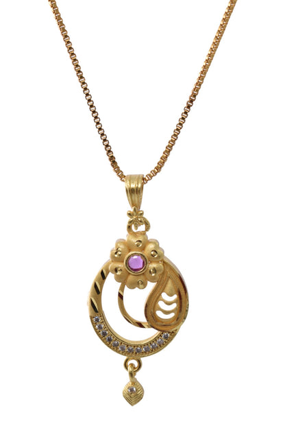 Meira Jewellery Gold Plated Stone Studded Pendant Necklace with Pink Center Accent for Women, Lightweight Party Jewellery for Festive, Wedding, Evening and Daily Styling with Premium Finish Chain-02