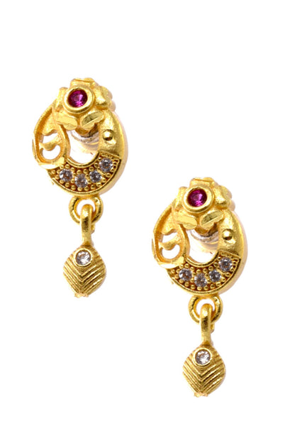 Meira Jewellery Gold Plated Stone Studded Pendant Necklace with Pink Center Accent for Women, Lightweight Party Jewellery for Festive, Wedding, Evening and Daily Styling with Premium Finish Chain-02