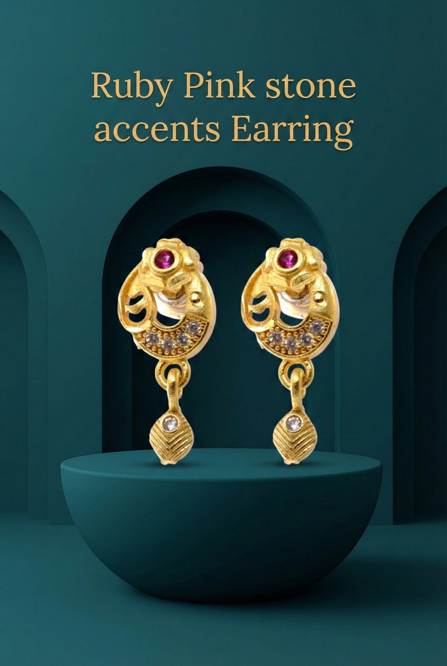 Meira Jewellery Gold Plated Stone Studded Pendant Necklace with Pink Center Accent for Women, Lightweight Party Jewellery for Festive, Wedding, Evening and Daily Styling with Premium Finish Chain-02