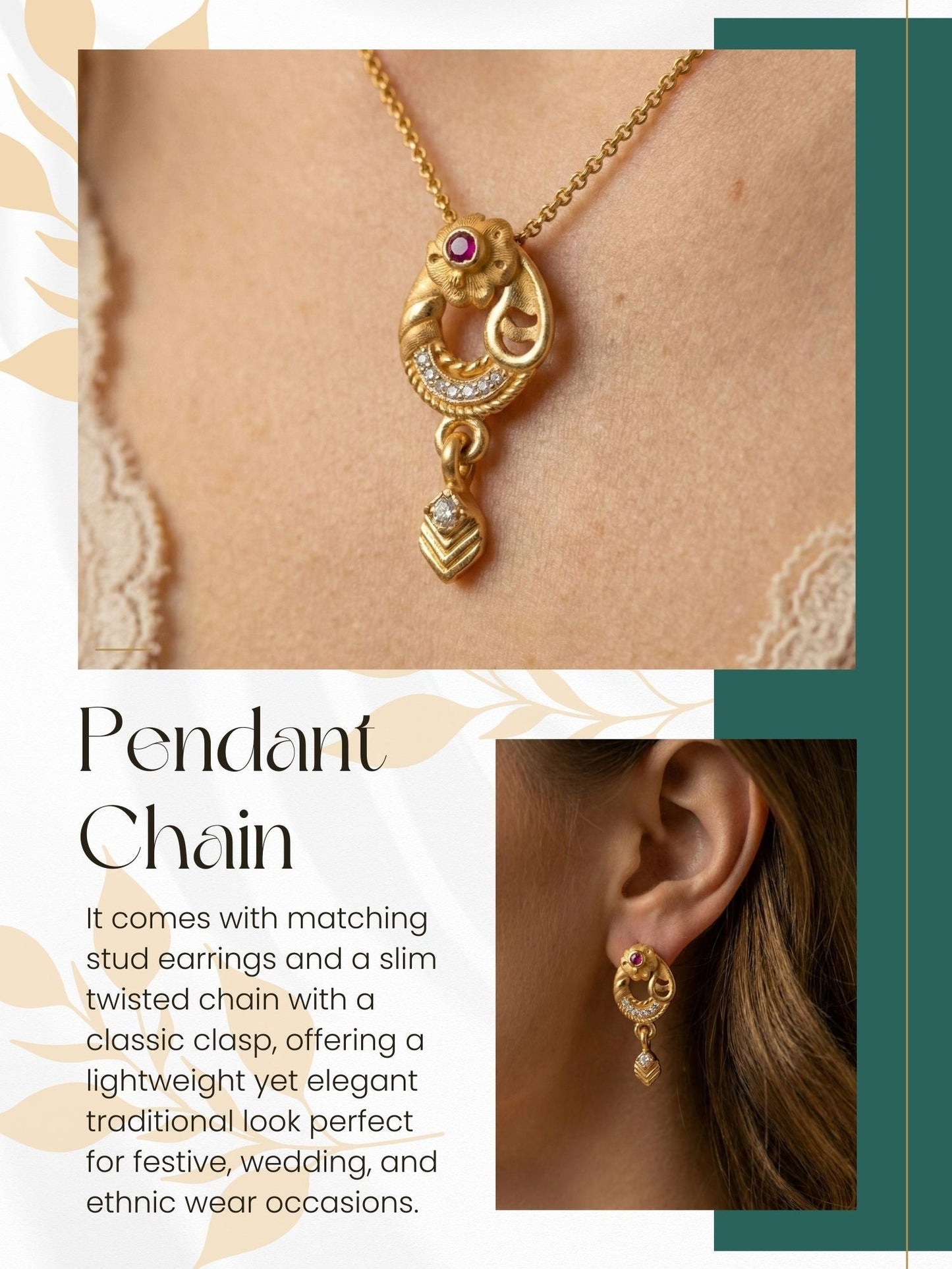 Meira Jewellery Gold Plated Stone Studded Pendant Necklace with Pink Center Accent for Women, Lightweight Party Jewellery for Festive, Wedding, Evening and Daily Styling with Premium Finish Chain-02