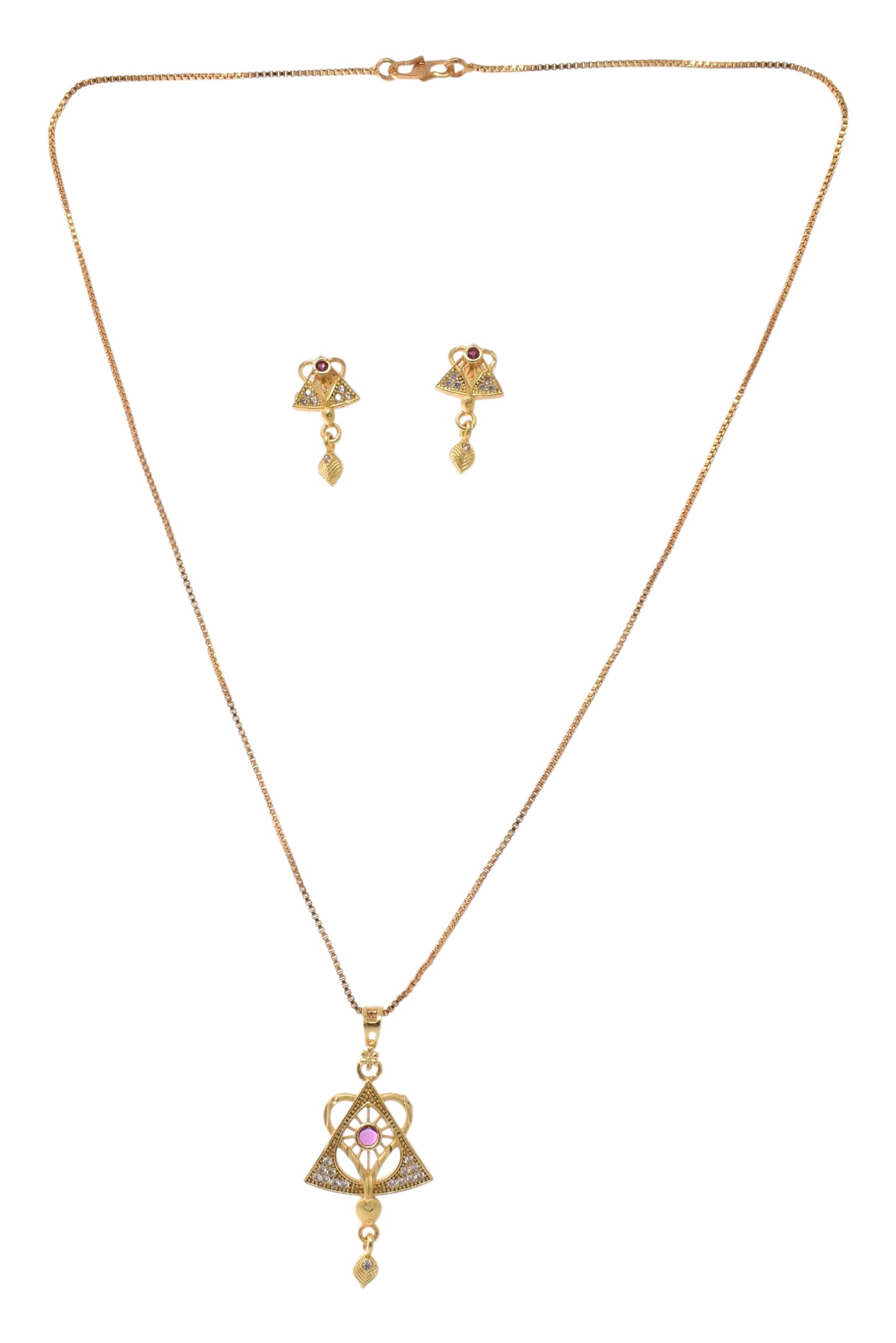 Meira Jewellery Gold Plated Stone Studded Pendant Necklace with Pink Center Accent for Women, Lightweight Party Jewellery for Festive, Wedding, Evening and Daily Styling with Premium Finish Chain-09