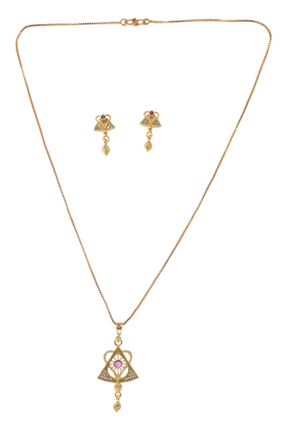 Meira Jewellery Gold Plated Stone Studded Pendant Necklace with Pink Center Accent for Women, Lightweight Party Jewellery for Festive, Wedding, Evening and Daily Styling with Premium Finish Chain-09