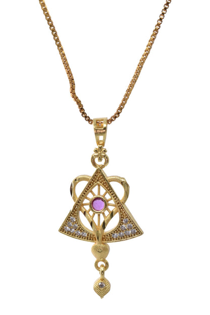 Meira Jewellery Gold Plated Stone Studded Pendant Necklace with Pink Center Accent for Women, Lightweight Party Jewellery for Festive, Wedding, Evening and Daily Styling with Premium Finish Chain-09
