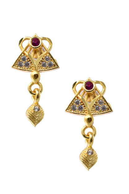 Meira Jewellery Gold Plated Stone Studded Pendant Necklace with Pink Center Accent for Women, Lightweight Party Jewellery for Festive, Wedding, Evening and Daily Styling with Premium Finish Chain-09