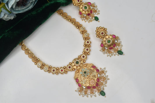 Meira Jewellery Premium Gold plated Royal Queen Look Antique DesignerKundan with Meenakari Luxurious Beautiful wedding wear Necklace set for women n Girls