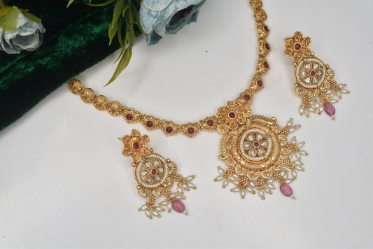 Meira Jewellery Premium Gold plated Royal Queen Look Antique DesignerKundan with Meenakari Luxurious Beautiful wedding wear Necklace set for women n Girls