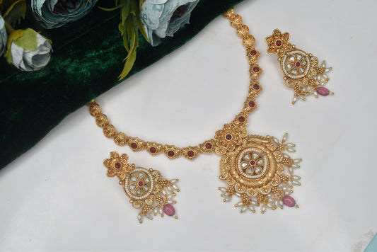 Meira Jewellery Premium Gold plated Royal Queen Look Antique DesignerKundan with Meenakari Luxurious Beautiful wedding wear Necklace set for women n Girls