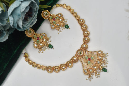 Meira Jewellery Premium Gold plated Royal Queen Look Antique DesignerKundan with Meenakari Luxurious Beautiful wedding wear Necklace set for women n Girls