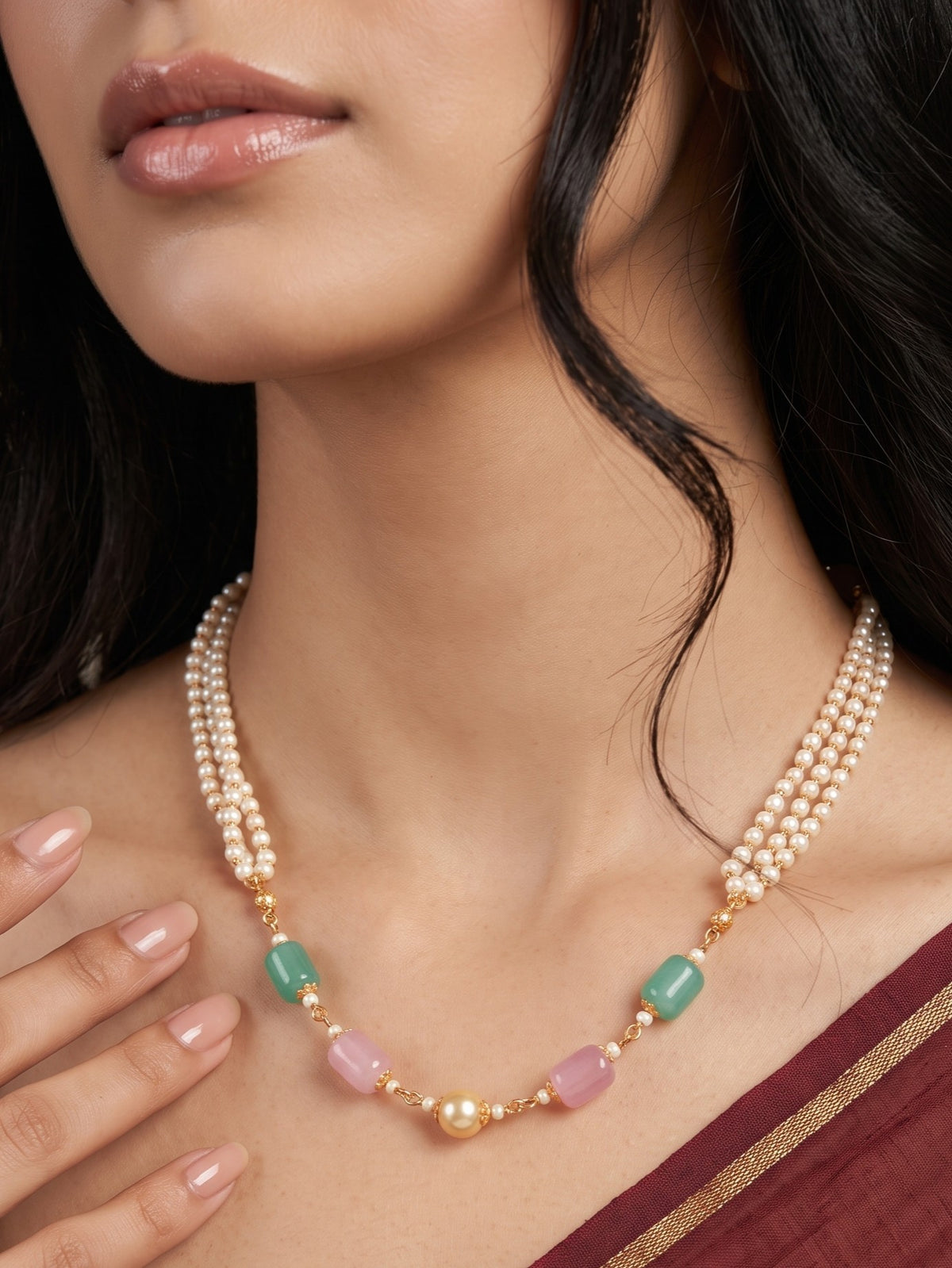 Traditional Multi-Strand Pearl & Pastel Beaded Necklace for Women