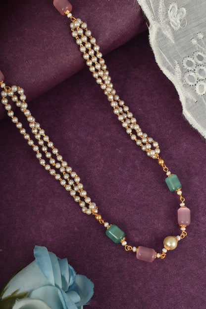 Traditional Multi-Strand Pearl & Pastel Beaded Necklace for Women