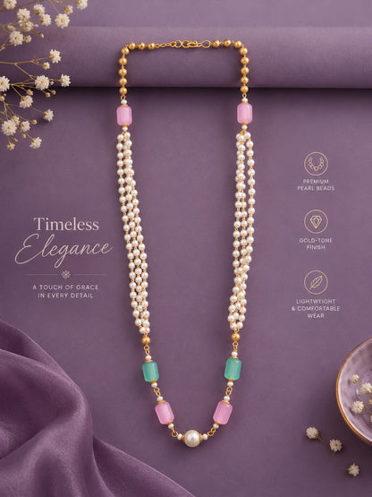 Traditional Multi-Strand Pearl & Pastel Beaded Necklace for Women