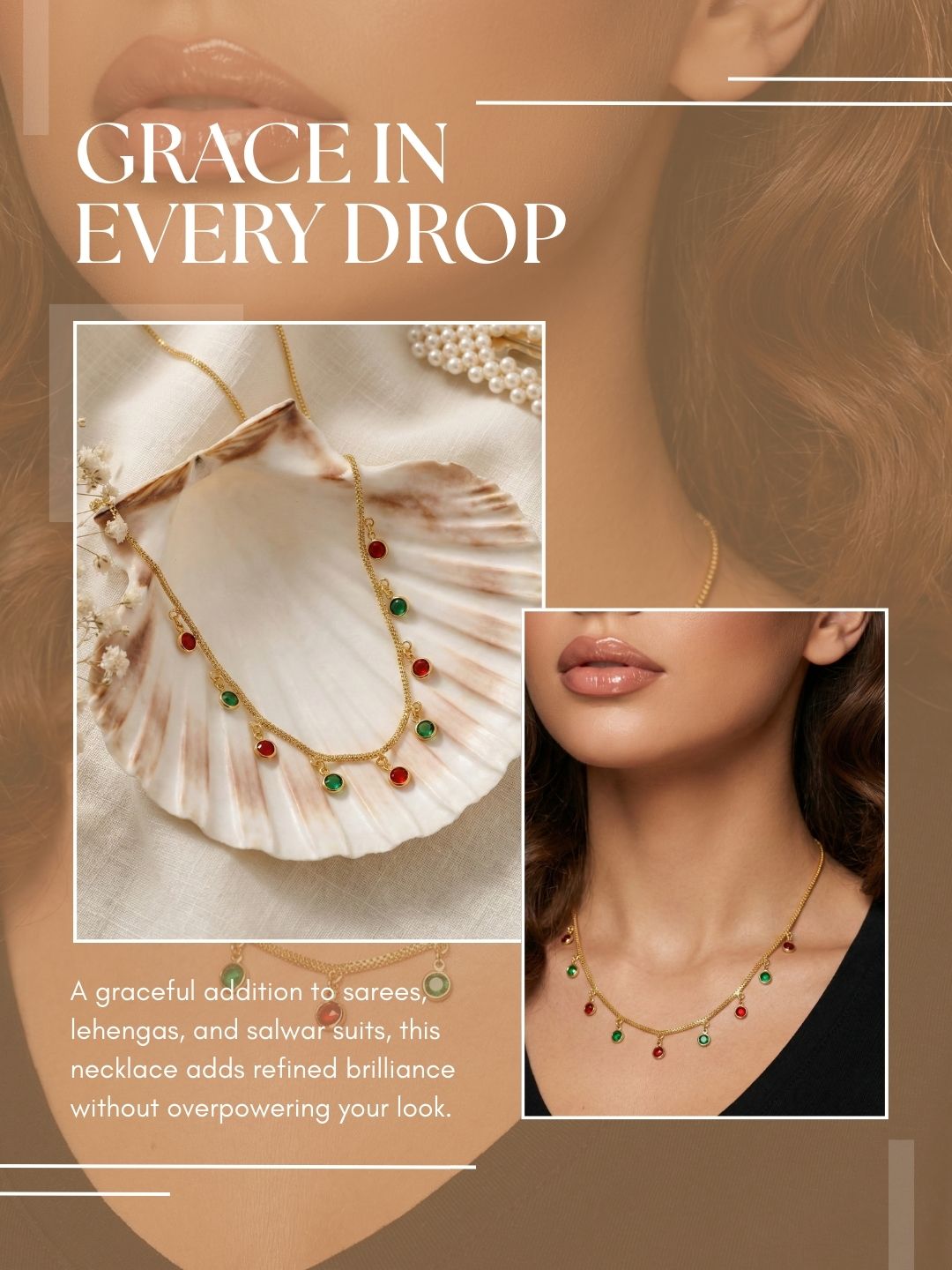 Luxury Multilayer Pearl chain maala  with Gemstone Detailing