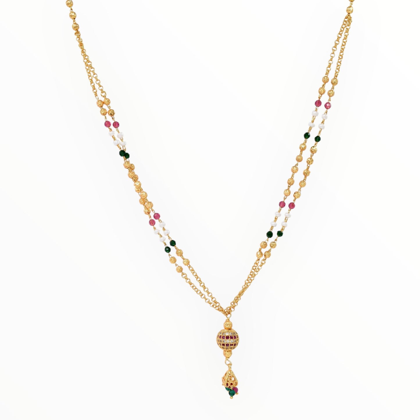 Luxury Multilayer Pearl chain maala  with Gemstone Detailing