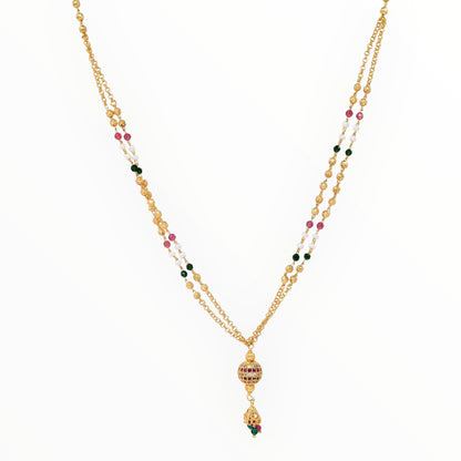 Luxury Multilayer Pearl chain maala  with Gemstone Detailing