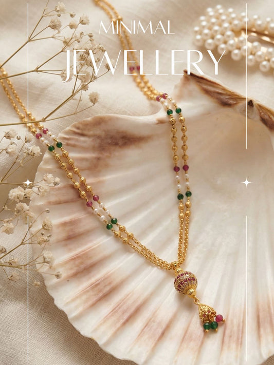 Luxury Multilayer Pearl chain maala  with Gemstone Detailing