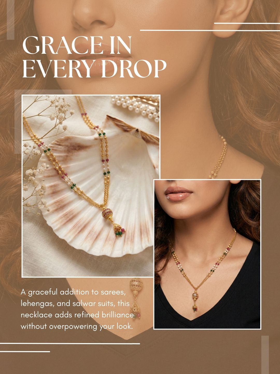 Luxury Multilayer Pearl chain maala  with Gemstone Detailing