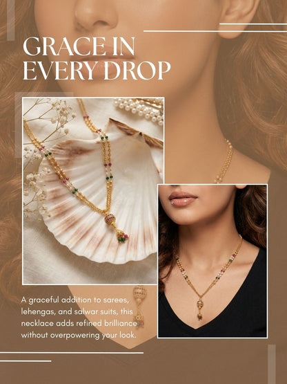 Luxury Multilayer Pearl chain maala  with Gemstone Detailing