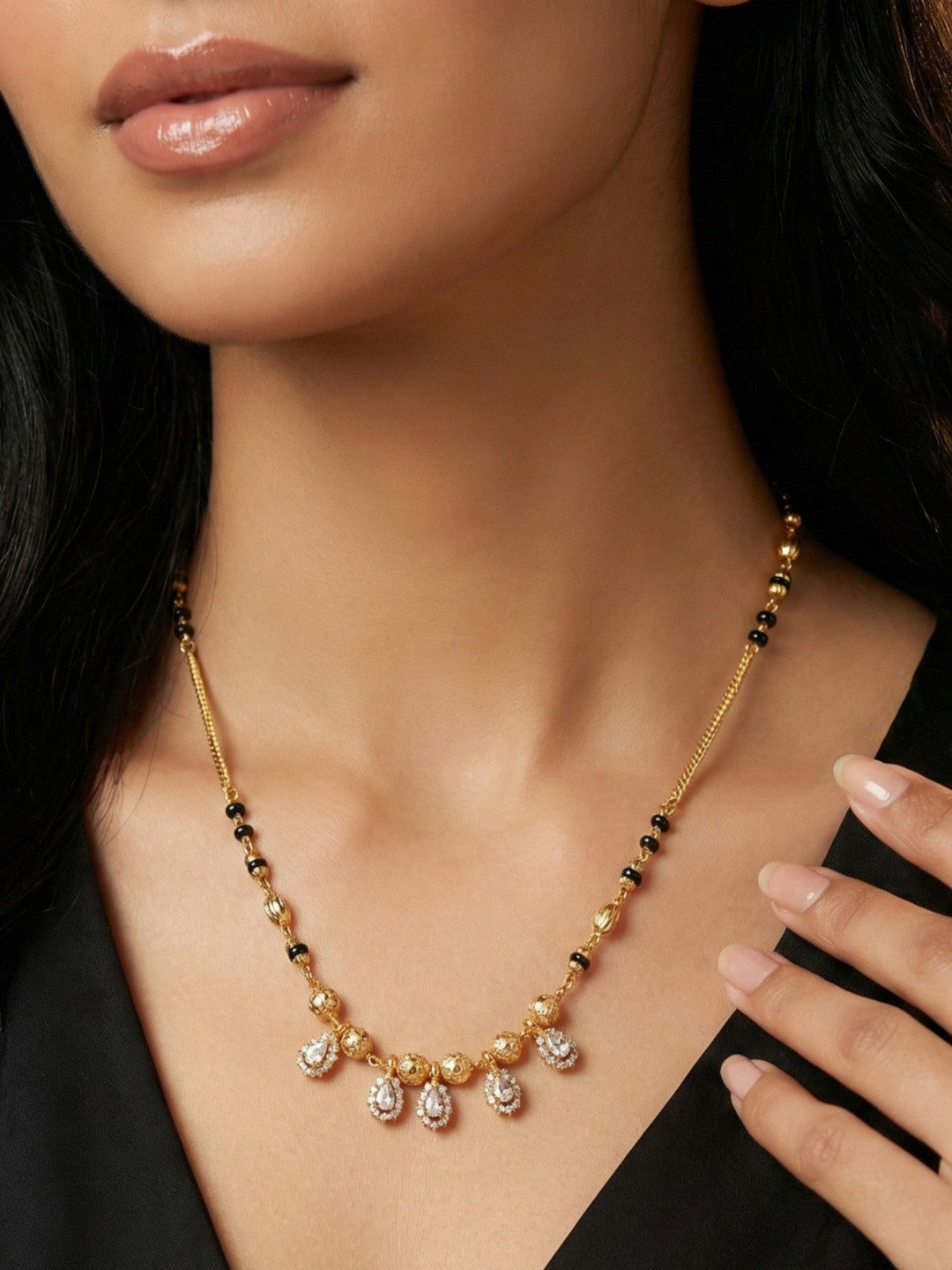 Luxury Multilayer Pearl chain maala  with Gemstone Detailing