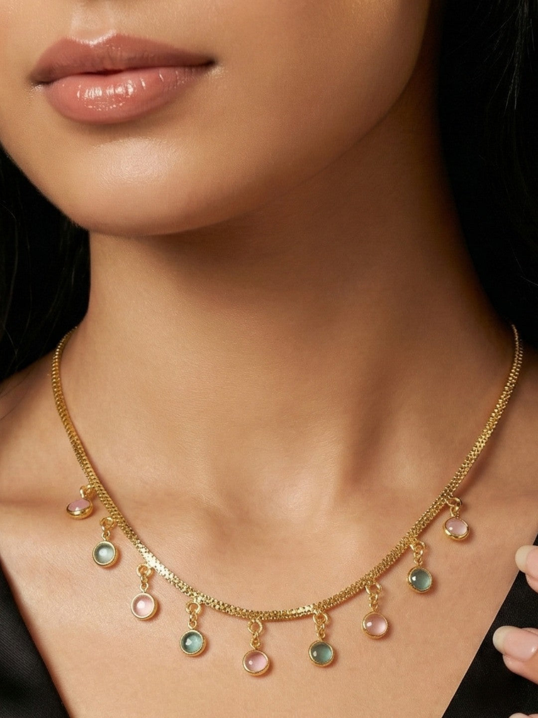Luxury Multilayer Pearl chain maala  with Gemstone Detailing