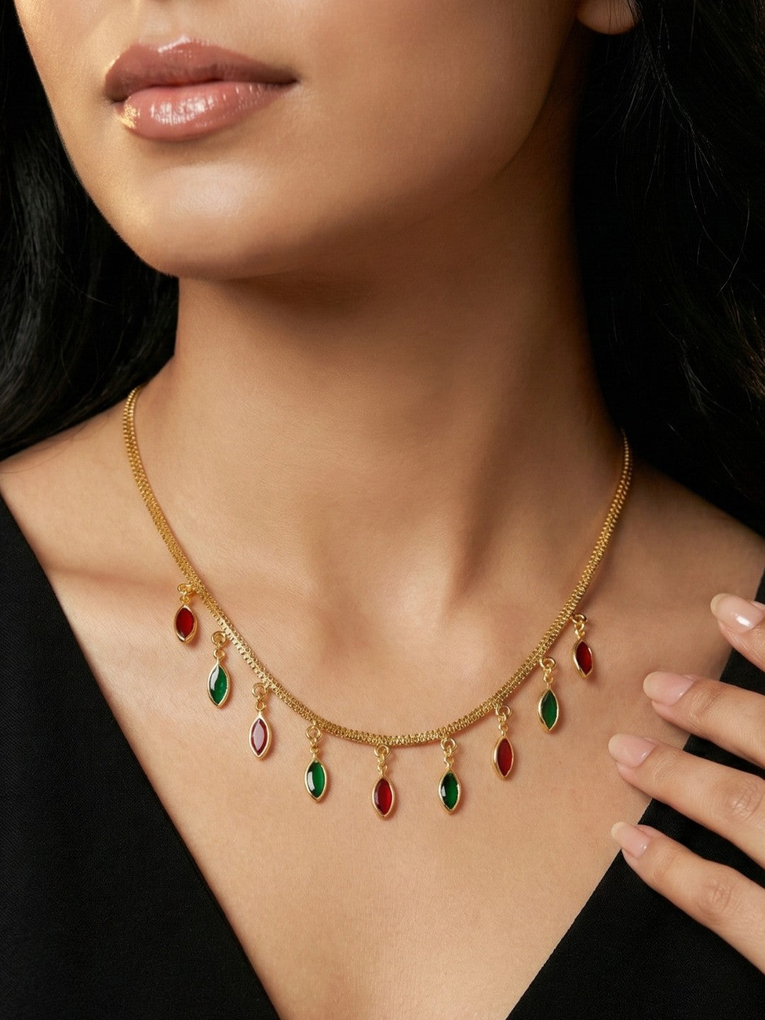 Luxury Multilayer Pearl chain maala  with Gemstone Detailing