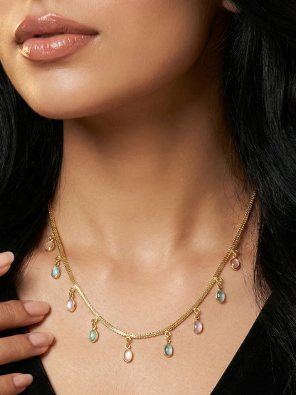 Luxury Multilayer Pearl chain maala  with Gemstone Detailing
