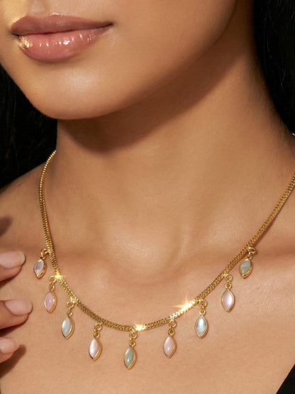 Luxury Multilayer Pearl chain maala  with Gemstone Detailing