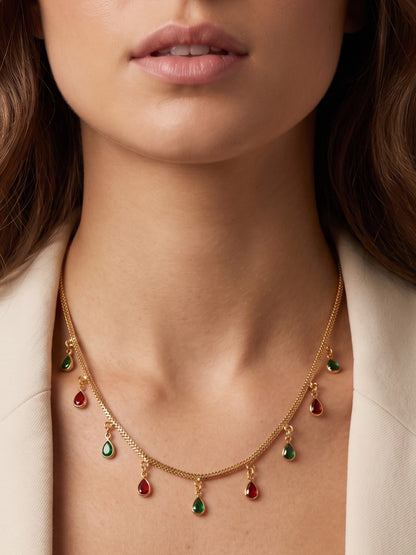 Statement Multilayer Dokiya Chain with Traditional Gemstones