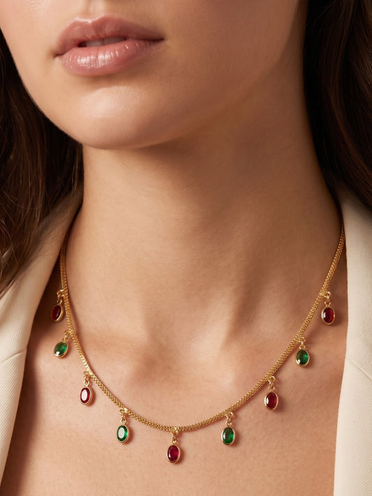 Statement Multilayer Dokiya Chain with Traditional Gemstones