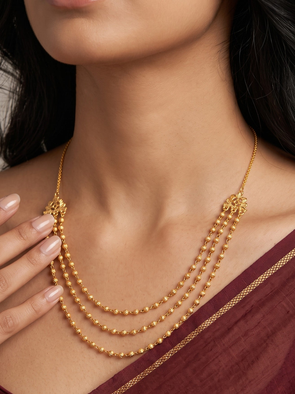 Gold-Toned 3-Strand Layered Necklace for Women