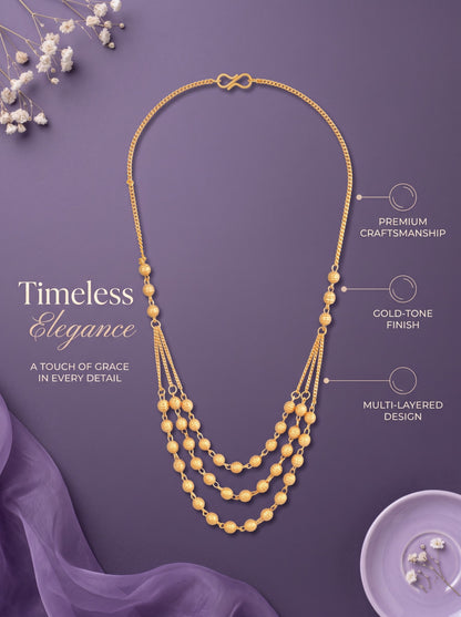 Gold-Plated Multi-Layered Beaded Necklace for Women and Girls