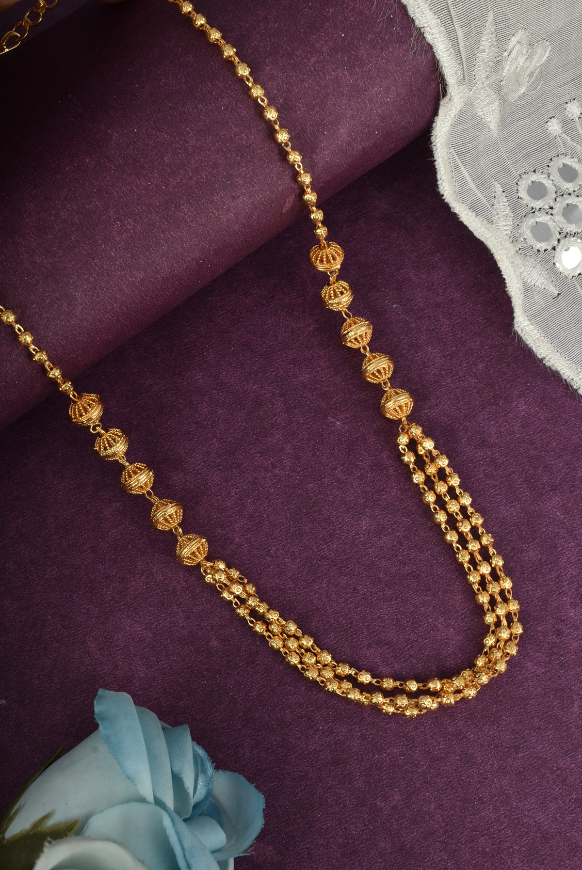 Gold-Plated Three Layered Beaded Necklace for Women and Girls