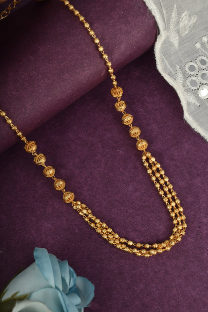 Gold-Plated Three Layered Beaded Necklace for Women and Girls