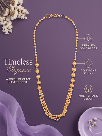 Gold-Plated Three Layered Beaded Necklace for Women and Girls