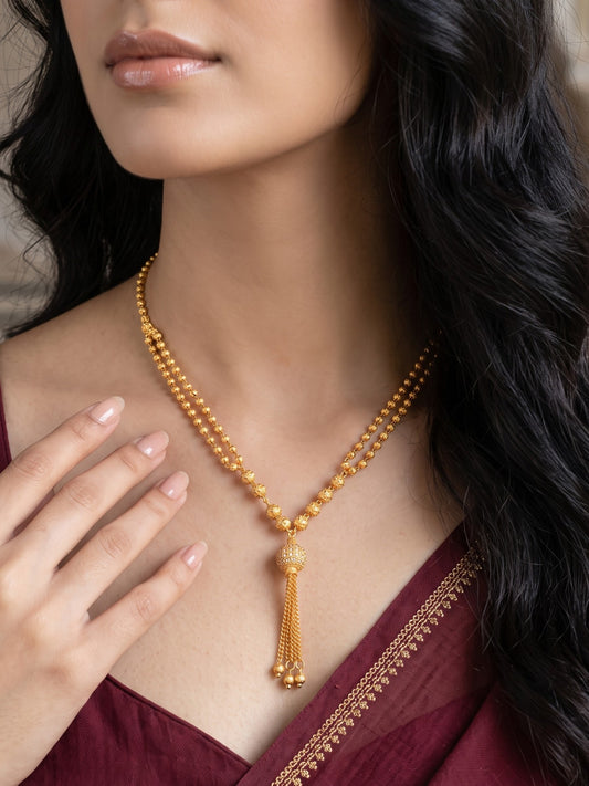 Gold-Plated Beaded Tassel Necklace for Women and Girls